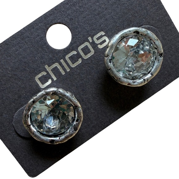 Chicos Tayla Stud Earrings Silver Tone Clear Crystal Faceted Bezel 451005566921 - Picture 2 of 5